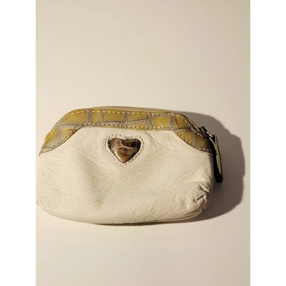 Brighton Heart Leather‎ Coin Change Wallet Cream Gold Zipper